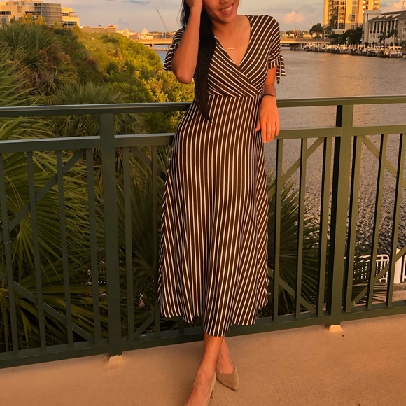 Dresses & Skirts - Olive and White Striped Dress